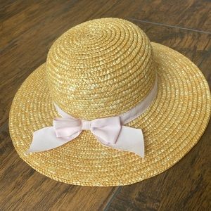 JANIE AND JACK Straw Sun Hat with a pink ribbon